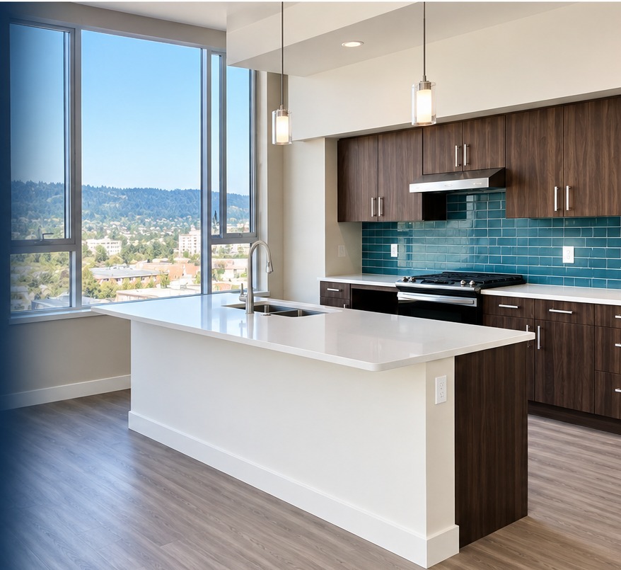 Finished kitchen after professional construction final cleaning by Carrillo’s Janitorial Service